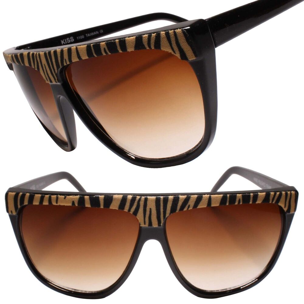 Square Sunglasses Flat Top w/ Animal Print Fabric Accent Black Fashion Shades